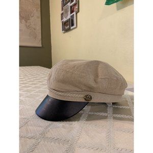 Unisex Beige Suede Bakerboy Hat, Faux Leather Brim, Newsboy, Military, Fiddler 